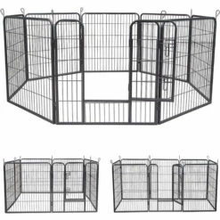 MUCOLA 8 Eléments 80x80cm Parc Pour Chiot, Clôture Pour, Enclos En Argent, Barrière Pour, Roue Libre