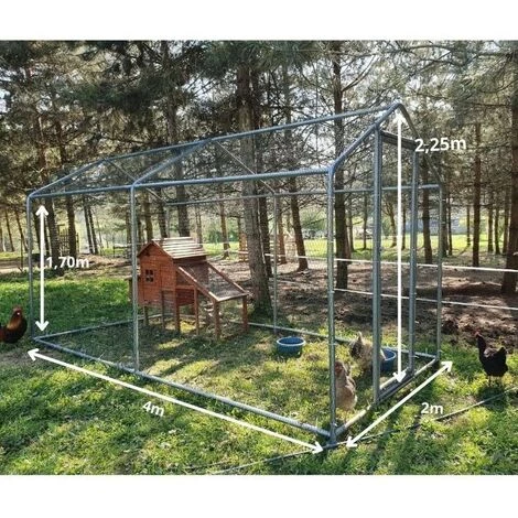 CHEMIN DES POULAILLERS Enclos Poulailler 8m² Tubes 32mm H2,25m - Parc Grillagé Renforcé 4x2m - Acier Galvanisé – Image 3