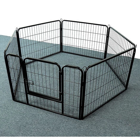 WYCTIN Hofuton 6 Panneaux Parc Chien Petits Animaux De Campagnie 60 Cm H Enclos Pour Chiots Chiens Pliabe Avec Porte En Métal Interieur Exterieur – Image 2