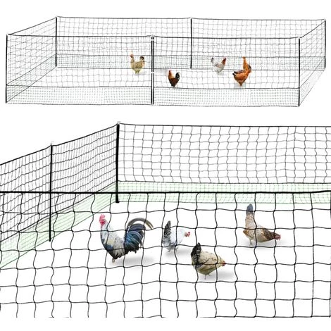 IDMARKET Kit Clôture Filet à Poules 12 M Avec Porte 6 Piquets Double Pointe – Image 2