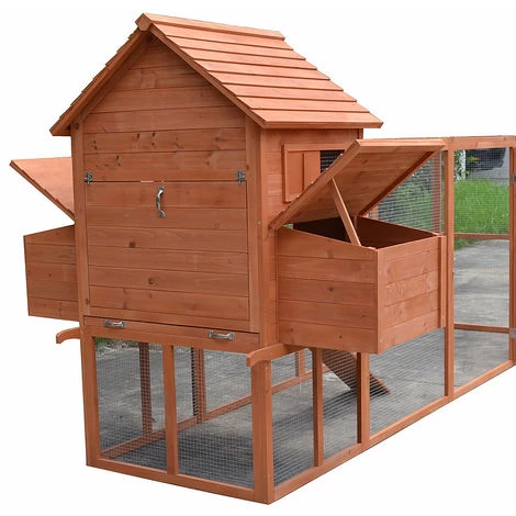 Melko Poulailler Avec Enclos Extérieur XXL Poulailler 310x150x150CM Avec 2 Nichoirs Clapier à Lapin Avec Rampe Et Couloir – Image 2