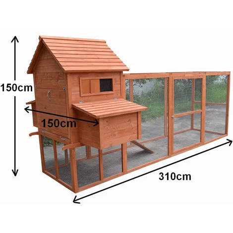 Melko Poulailler Avec Enclos Extérieur XXL Poulailler 310x150x150CM Avec 2 Nichoirs Clapier à Lapin Avec Rampe Et Couloir – Image 5