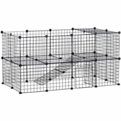 PawHut Cage Parc Enclos Pour Animaux Domestiques L 146 X L 73 X H 73 Cm Modulable 2 Niveaux 36 Panneaux Bords Arrondis Fil Métallique Noir - Noir
