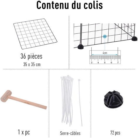 PawHut Cage Parc Enclos Pour Animaux Domestiques L 146 X L 73 X H 73 Cm Modulable 2 Niveaux 36 Panneaux Bords Arrondis Fil Métallique Noir - Noir – Image 5