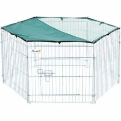 PawHut Parc Enclos Modulable Acier 6 Panneaux Et 1 Porte Pour Chiens Ø 120 X 60 Cm Gris Métal Vert