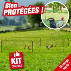 OUTIROR Filet Cloture Pour Poules En Kit Longueur 12M Avec Porte Et 6 Piquets