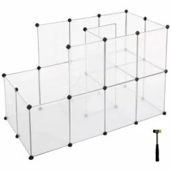 SONGMICS Parc Pour Cochons D'Inde, Avec Échelle, Enclos, Clôture Modulaire, En Plastique, Pour Hamsters, Lapin, Petits Animaux, Transparent LPC03W - Transparent