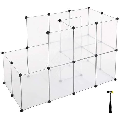 SONGMICS Parc Pour Cochons D'Inde, Avec Échelle, Enclos, Clôture Modulaire, En Plastique, Pour Hamsters, Lapin, Petits Animaux, Transparent LPC03W - Transparent