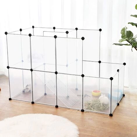 SONGMICS Parc Pour Cochons D'Inde, Avec Échelle, Enclos, Clôture Modulaire, En Plastique, Pour Hamsters, Lapin, Petits Animaux, Transparent LPC03W - Transparent – Image 2