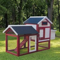 Poulailler 2 Poules (petit) Bois Avec Pondoir Et Enclos 152 X 62 X 92 Cm PREMIUM, 2 Portes Verrouillables, Imperméable, Nettoyage Facile - De BRAST