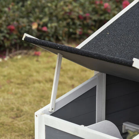 PawHut Poulailler Cottage Cage à Poules Surélevé Dim. 176L X 65l X 100H Cm Multi-équipement Toit Bitumé Noir Bois Sapin Gris Blanc - Gris – Image 5