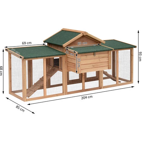 HOMCOM Poulailler Clapier Modèle Chalet Multi-équipé : Rampes, Nichoirs, Perchoirs, Plateau Excrément, Fenêtre, Portes Bois Massif - Marron – Image 3