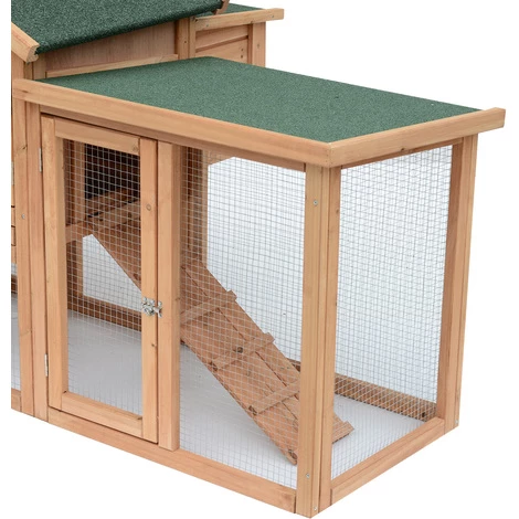 HOMCOM Poulailler Clapier Modèle Chalet Multi-équipé : Rampes, Nichoirs, Perchoirs, Plateau Excrément, Fenêtre, Portes Bois Massif - Marron – Image 4