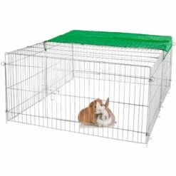 ECD GERMANY Cage Clapier Enclos Extérieur Avec Pare-soleil En Métal Galvanisé 140x60x113 Cm