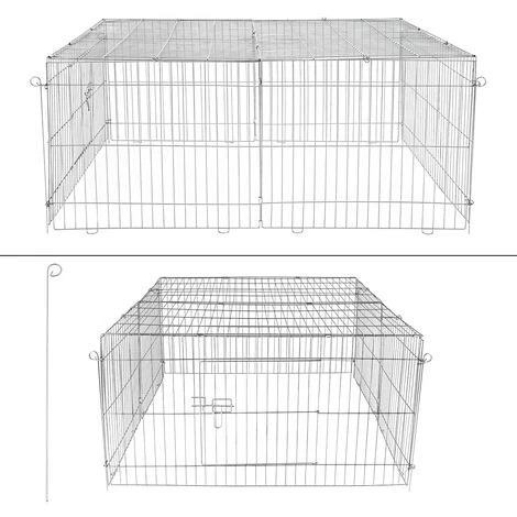 ECD GERMANY Cage Clapier Enclos Extérieur Avec Pare-soleil En Métal Galvanisé 140x60x113 Cm – Image 2
