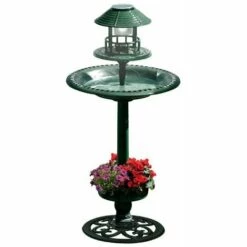 TERRE JARDIN Fontaine Abreuvoir à Oiseaux Sur Pied Avec Lampe Solaire Et Mangeoire