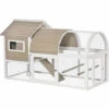 PawHut Poulailler Cottage Cage à Poules Sur Pied Dim. 167L X 109l X 100H Cm Multi-équipement Bois Sapin Blanc Gris