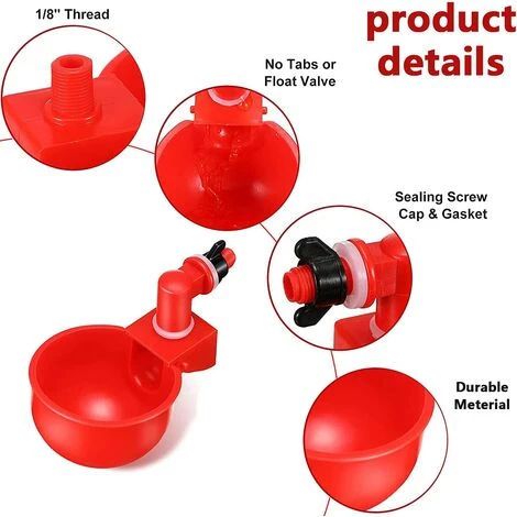 Automatiques Supplies Abreuvoir Poules Tasses à Bol Bol En Plastique, Volailles Distributeurs D'eau Automatique De L'eau Potable Tasses 10.5*6.5*4cm Fontainebleau 2Pcs Rouge – Image 3
