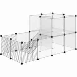 PawHut Cage Parc Enclos Modulable Petits Animaux De Compagnie - Dim. Standards 140L X 70l X 70H Cm - 27 Panneaux Bords Arrondis - Résine PP Fils D'acier Noir - Noir
