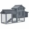 PawHut Petit Poulailler Cottage Cage à Poules Sur Pied Dim. 151L X 54l X 87H Cm Multi-équipement Bois Massif De Pin Gris