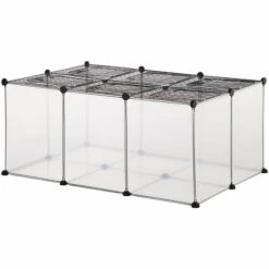 PawHut Cage Parc Enclos Petits Animaux De Compagnie - Dim. 105L X 70l X 45H Cm - 16 Panneaux Résine PP Opaque, 6 Grilles Portes - Fils D'acier Noir - Noir