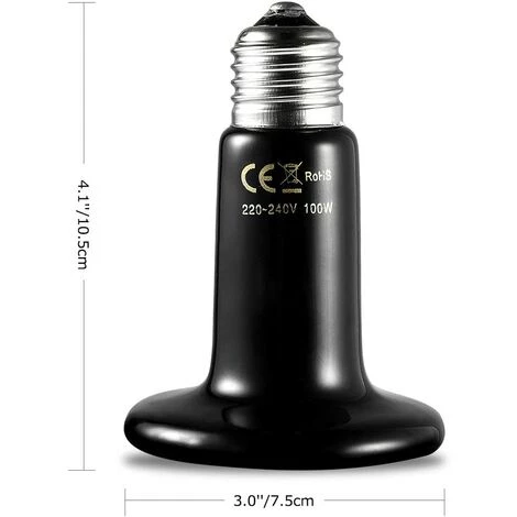 Betterlife E27 100W Émetteur Radiateur Animaux Ampoule Infrarouge Chauffage En Céramique,Lampe De Reptile Pour Amphibiens, Serpent, Oiseaux,Tortue, Chat, Chien(1 Pcs) – Image 2