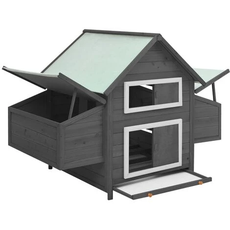 VidaXL Poulailler Gris Et Blanc 152x96x110 Cm Bois De Sapin Massif - Gris – Image 2