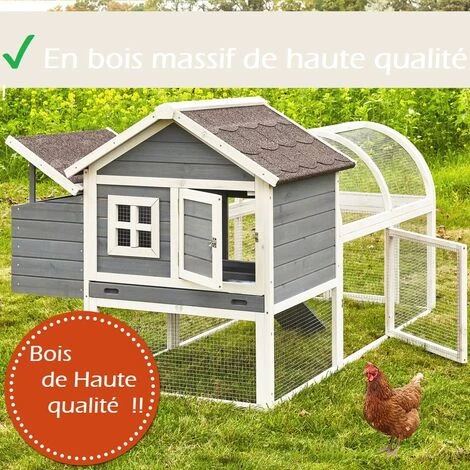 BB-LOISIR Poulailler En Bois Pour Jardin Extérieure Cage Canard Avec Nichoir Cm Modèle: 160 Grand Bonheur 189x100x110 Cm – Image 2
