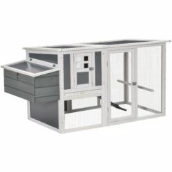 PawHut Poulailler Cottage Cage à Poules Sur Pied Dim. 162L X 76l X 79H Cm Multi-équipement Toit Polycarbonate Bois Sapin Blanc Gris - Gris