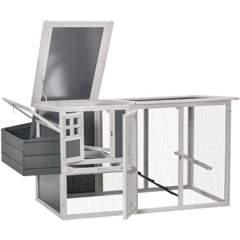 PawHut Poulailler Cottage Cage à Poules Sur Pied Dim. 162L X 76l X 79H Cm Multi-équipement Toit Polycarbonate Bois Sapin Blanc Gris - Gris – Image 4