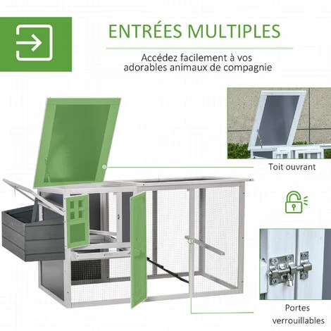 PawHut Poulailler Cottage Cage à Poules Sur Pied Dim. 162L X 76l X 79H Cm Multi-équipement Toit Polycarbonate Bois Sapin Blanc Gris - Gris – Image 5