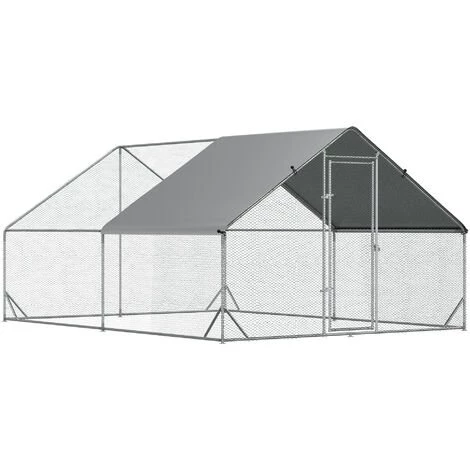 PawHut Enclos Poulailler Chenil 12 M² - Parc Grillagé Dim. 4L X 3l X 2H M - Espace Couvert - Acier Galvanisé – Image 5