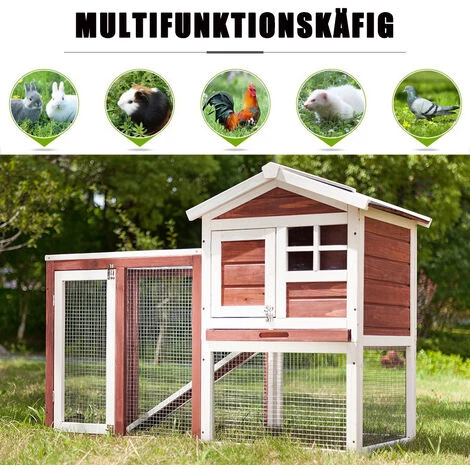 PECUTE Poulailler 118 X 54 X 92 Cm, En Bois De Sapin, Avec Nichoir Avec Support De Couvercle, Imprégné Résistant Aux Intempéries – Image 2