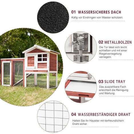 PECUTE Poulailler 118 X 54 X 92 Cm, En Bois De Sapin, Avec Nichoir Avec Support De Couvercle, Imprégné Résistant Aux Intempéries – Image 3