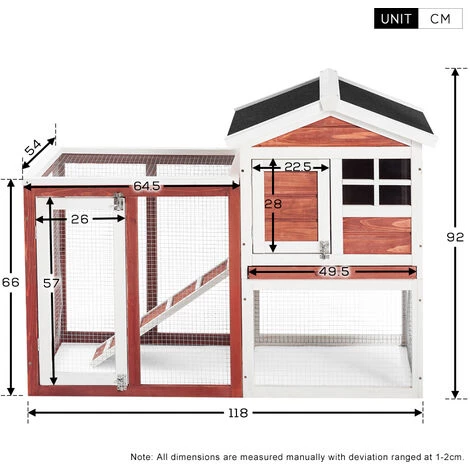 PECUTE Poulailler 118 X 54 X 92 Cm, En Bois De Sapin, Avec Nichoir Avec Support De Couvercle, Imprégné Résistant Aux Intempéries – Image 5