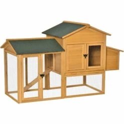 PawHut Poulailler Cottage Cage à Poules Sur Pied Dim. 168L X 75l X 103H Cm Multi-équipement Bois Sapin Pré-huilé - Orange