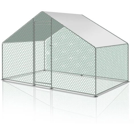 SWANEW Enclos Pour Poulailler 6m² En Acier Galvanisé Toit Imperméable Et Anti UV 3x2m 6 M² - Argent