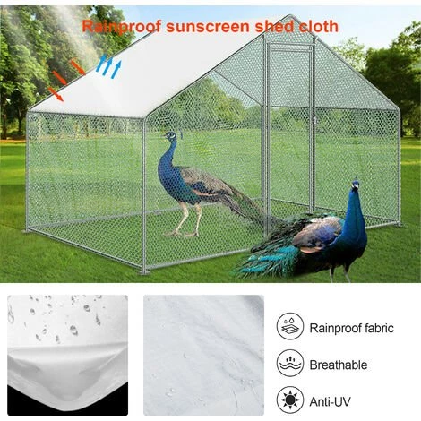 SWANEW Enclos Pour Poulailler 6m² En Acier Galvanisé Toit Imperméable Et Anti UV 3x2m 6 M² - Argent – Image 2