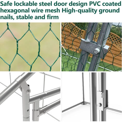 SWANEW Enclos Pour Poulailler 6m² En Acier Galvanisé Toit Imperméable Et Anti UV 3x2m 6 M² - Argent – Image 3