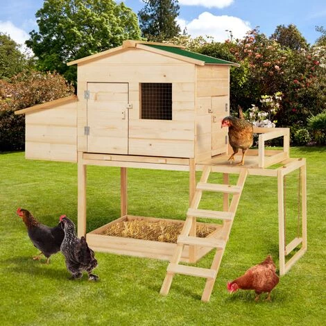 IDMARKET Poulailler EXCLUSIVE Avec Pondoir En Bois Et Aire De Jeux