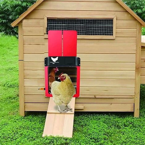 FR-LIFE Porte Poulailler Automatique Avec Capteur De Lumière - Poulailler Entièrement étanche En Porte De Poulailler à Induction - Porte De Poulailler, Rouge BR-Vie – Image 2