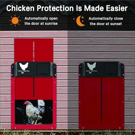 FR-LIFE Porte Poulailler Automatique Avec Capteur De Lumière - Poulailler Entièrement étanche En Porte De Poulailler à Induction - Porte De Poulailler, Rouge BR-Vie – Image 5