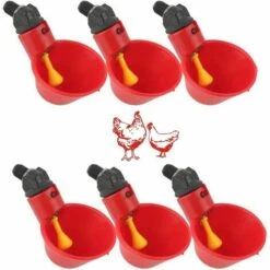 LITZEE BCC 6PCS Volaille Les Buveurs,Volaille Automatique Abreuvoir Portable,avec Tasses D'arrosage Tasses Bols Plastique Rouge Jardin Poulet Flock Duck Bird Feeder,pour Canard Pigeon Poule Oiseaux Red