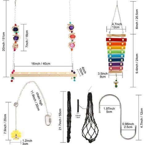 BAICCCF Accessoire Poulailler Lot De 4 Jouets De Poulet Pour Accessoires De Poulailler, Balançoire De Poulet, Xylophone, Mangeoire à Suspendre Pour Légumes, étagère à Fruits De Poulet Pour Coq De Volaille, Grand Oiseau, Perroquet, Cadeau De Divertissement. â Image 2