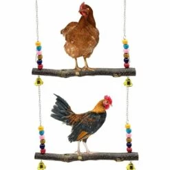 BAICCCF Accessoire Poulailler Lot De 2 Jouets De Balançoire De Poulet En Bois Naturel, Jouet De Support En Bois De Poulet, Accessoires De Poulailler, Jouet De Balançoire De Perruche De Poulet Pour Poules De Poulet, Perruche, Entraînement D'oiseaux