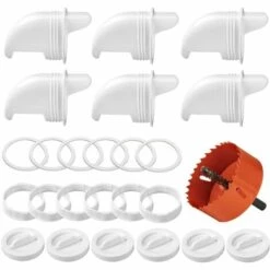 BAICCCF Accessoire Poulailler Mangeoire à Poulet, No Waste Volaille Feeder-Automatic Gravity Feeder Kit With 6 Ports And 1 Hole Saw, Rain Proof And Insect Proof, Durable And Pratique, For Barrels, Boxes, Auges.