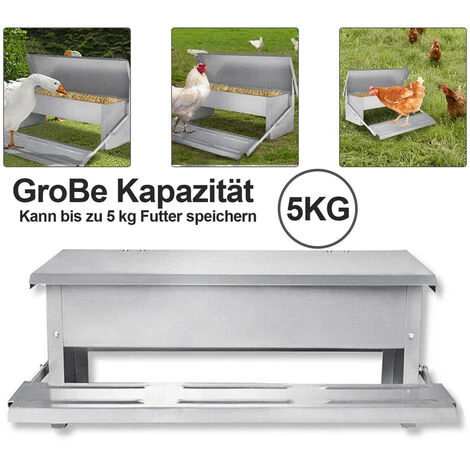 Hengda Mangeoire Automatique Avec Couvercle Distributeur Automatique Auge Auge D’alimentation Résistante Aux Intempéries 5kg - Argent – Image 2