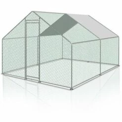 VINGO Poulailler 3x4x2m Enclos Extérieur Avec Serrure Enclos Extérieur Clapier Pour Petits Animaux En Acier Galvanisé - Argent