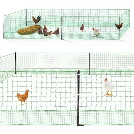 IDMARKET Kit Clôture électrifiable Filet à Poules 12 M Avec Porte 6 Piquets Double Pointe – Image 2
