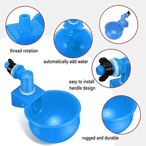 AOUGO 4 Pcs,Abreuvoir Poules,Abreuvoirs Automatiques De Poulet,Volaille Automatique Abreuvoir,Abreuvoir En Plastique Bleu,Outil D'Abreuvement Pour Volaille,Convient Aux Poulets,Canards,Volailles, Oiseaux â Image 3